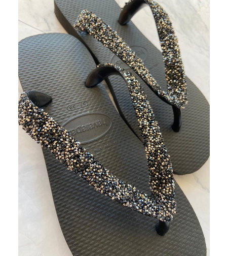 הוויאנס שחור רצועה עבה-שברי זכוכית שחור משולב כסוף אבנים קטנות