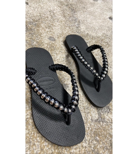 הוויאנס שחור רצועה דקה-שרשרת אבנים חלקות