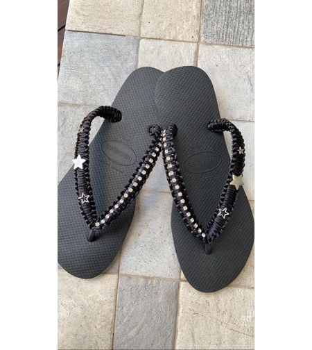 הוויאנס שחור רצועה דקה-חצי שרשרת אבנים חצי כוכבים