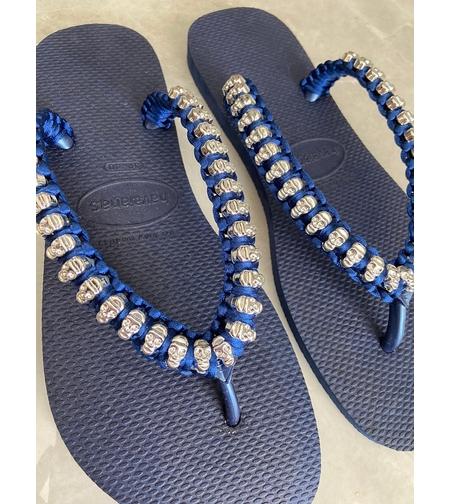 הוויאנס כחול נייבי רצועה דקה-משולב גולגולות