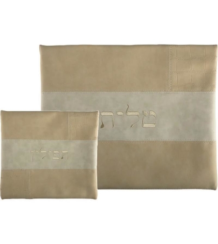 סט טלית תפילין דמוי עור עם ריקמה 36*29 ס'מ