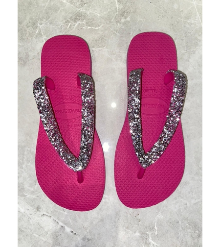 הוויאנס ורוד פוקסיה רצועה עבה-שברי זכוכית כסופים