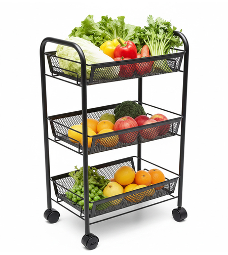 עגלת שירות 3 קומות קומפקטית ונוחה עם גלגלים