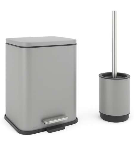 פח נירוסטה 5 ליטר טריקה שקטה ומברשת סילקון אפור בהיר