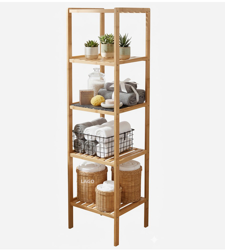 כוננית מעץ מדורגת 5 מדפים שחור איכותית ואלגנטית