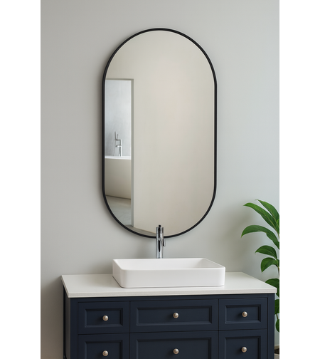 מראה אובלית מסגרת שחורה אלגנטית מתאימה לרוחב ולאורך