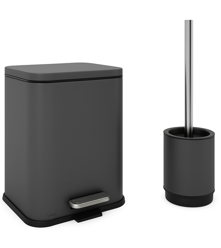 פח נירוסטה 5 ליטר טריקה שקטה ומברשת סילקון אפור גרפיט