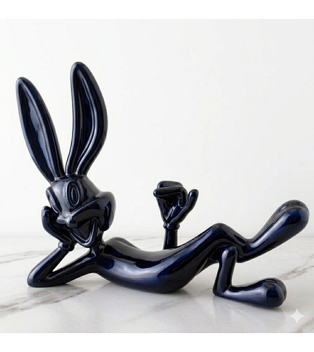 ארנב מקרמיקה בצבע שחור אפור כהה