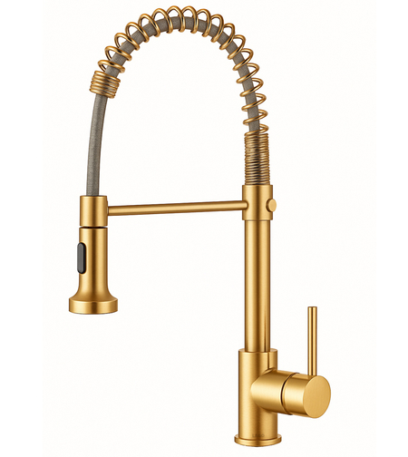 ברז מטבח נשלף גימור זהב מוברש נאפולי