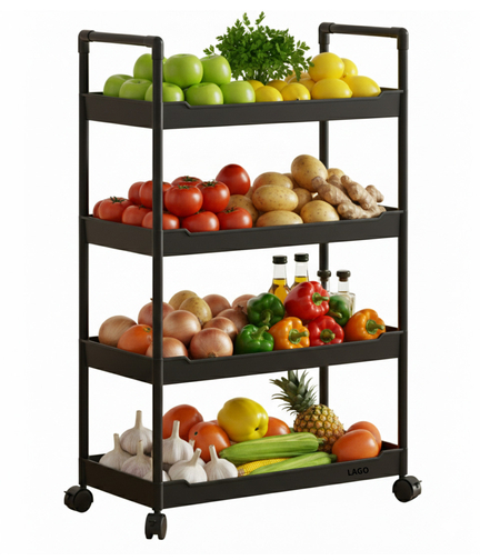 עגלת שירות 4 קומות מלבנית בגוון שחור דגם רויאל