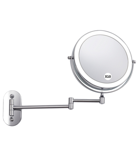 מראה מגדילה פי 10 עם תאורה מקצועית לקיר ניקל דגם 1274