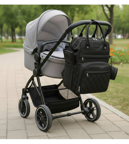 תיק החתלה פרמיום רב-תאים – כולל משטח החתלה - אלגנטי ומוכן לכל יציאה שחור