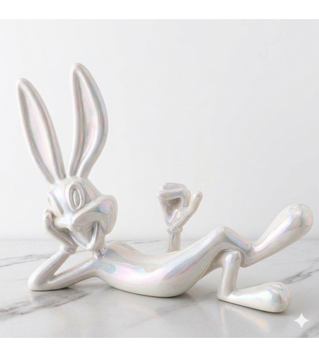ארנב מקרמיקה בצבע לבן פנינה