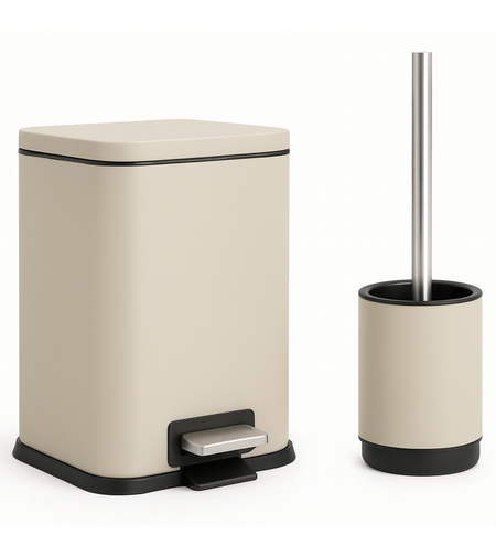 פח נירוסטה 5 ליטר טריקה שקטה ומברשת סילקון שמנת מוקה