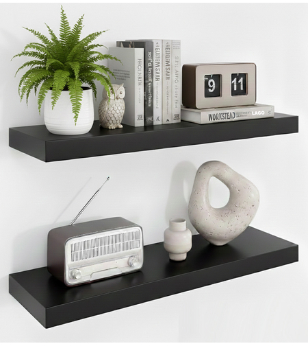 מדף צף מלבני שחור | התקנה נסתרת | חזק מאוד ואיכותי