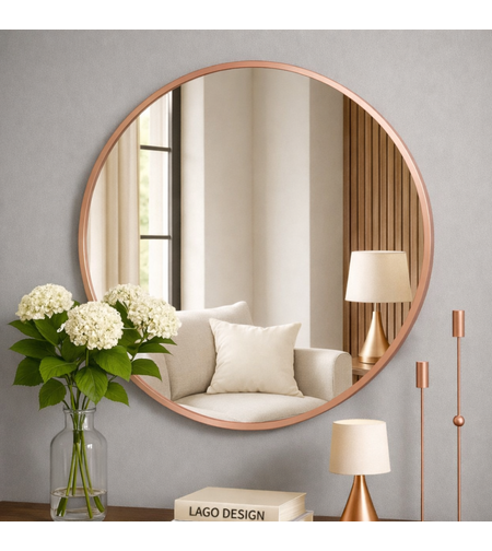 מראה עגולה בגוון רוז גולד במגוון גדלים