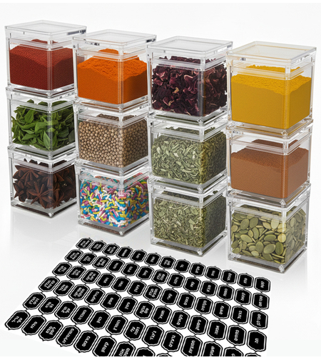 סט צנצנות אקריל 300 מיל כולל בונוס 78 מדבקות לתבלינים בעברית