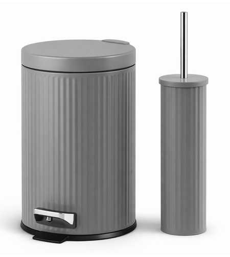 פח לשירותים 5 ליטר טריקה שקטה כולל מברשת במגוון צבעים אפור