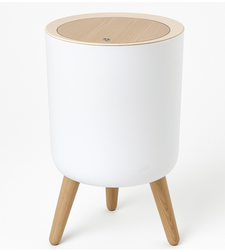 פח טאצ 7 ליטר עם רגליים עגול בגוון לבן ועץ דגם 1283