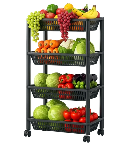 עגלת שירות 4 קומות נוחה לשימוש בגוון שחור