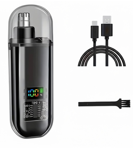 קוצץ שערות לאף ולאוזניים מיני נטען USB עם תצוגת סוללה דיגיטלית