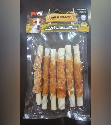 מקלות עור בקר לא מעובד בשר עוף בציפוי כבד עוף בגודל 5 אינץ (6 יחידות)