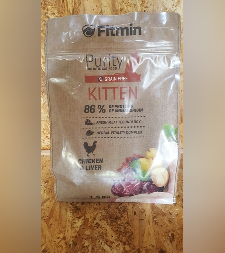פיטמין מזון מלא ללא דגנים לגורי חתןלים עד גיל 12 חודשים וחתולות בהריון שמניקות Fitmin purity kitten
