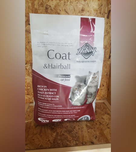 דיבק מזון מלא לחתולים בעלי שיער ארוך למניעת הצטברות שיערDibaq Gatos Coat and hairball 