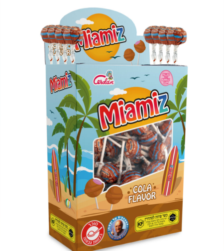 סוכריות על מקל בטעם קולה ממולאות בגומי לעיסה