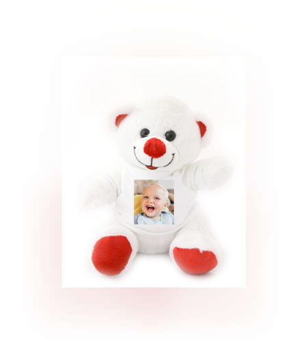 הדפסה על בובת דובי לבן ואדום 20 ס