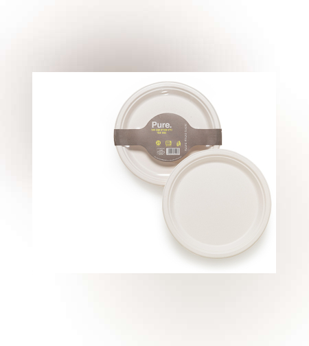 צלחות עגולות גדולות מתכלות מקנה סוכר 25 יח'  - Pure