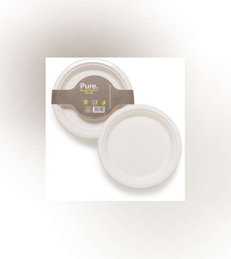 צלחות עגולות בינונית מתכלות מקנה סוכר 25 יח' - Pure