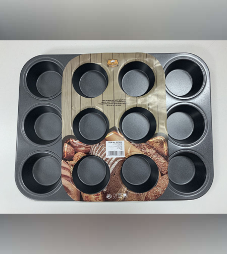 תבנית מתכת מאפינס 12 שקעים