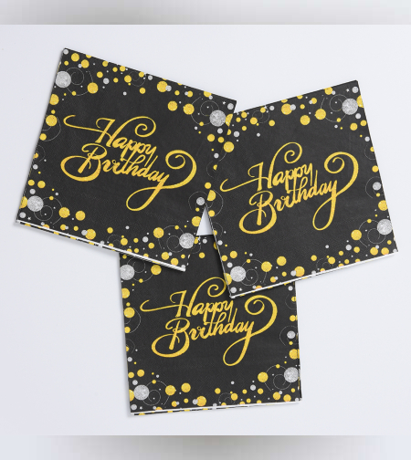 מפיות מעוצבות - יום הולדת שחור זהב
