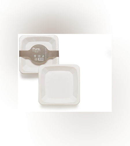 צלחות מרובעות בינוניות מתכלות מקנה סוכר 20 יח' - Pure