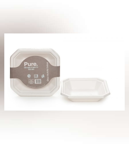 קערות מרובעות בינוניות מתכלות מקנה סוכר 12 יח' - Pure