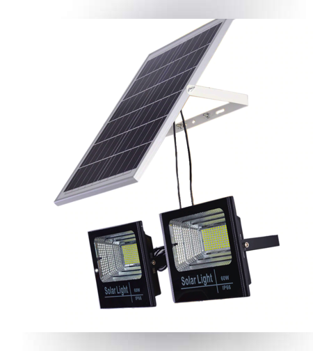 זוג פרוז'קטורים לד סולאריים 60 וואט עם שלט