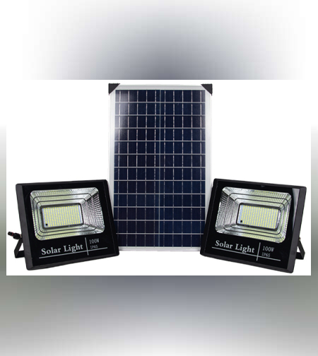 זוג פרוז'קטורים לד סולאריים 100 וואט עם שלט