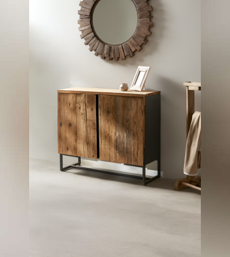 שידת עץ גרובי – בעיצוב תעשייתי עם שתי דלתות