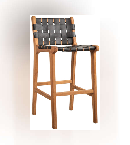 כסא בר מעוצב רצועות עור שחורות ndv