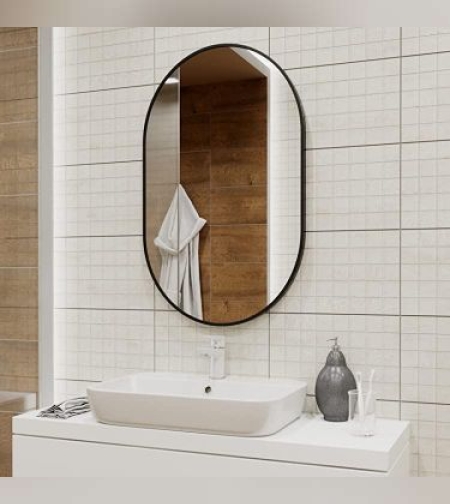 מראת גוף לתלייה אובלית, מסגרת אלומיניום בצבע שחור 100*50ס