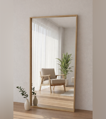 מראה מלבנית עומדת במסגרת עץ טבעי – דגם אלגנט 182/91 ס