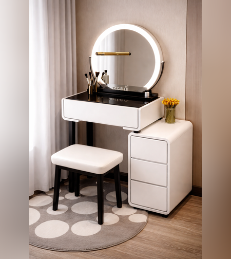 שידת איפור קומפקטית עם מראה וכיסא – דגם עמית(הזמנה מוקדמת)