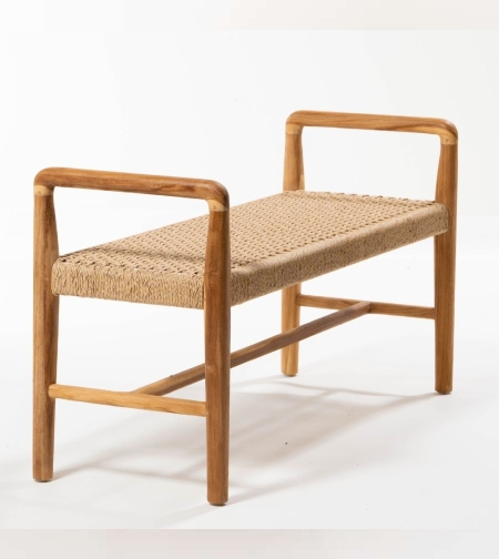 Meno ספסל מעץ טיק וראטן סינטטי