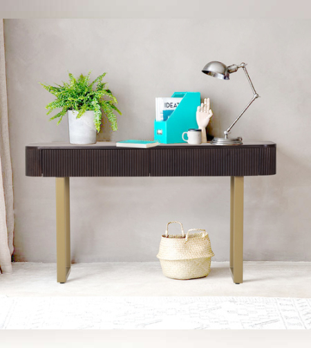 קונסולה מעץ מלא ורגלי זהב