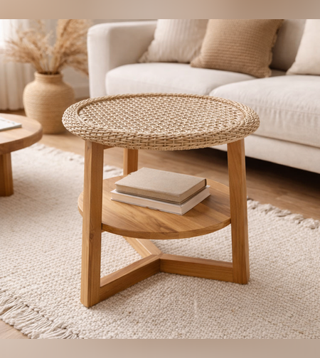 Sienna שולחן צד מעץ טיק וראטן