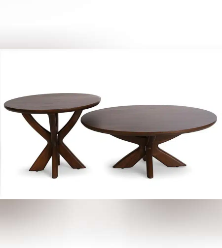 סט שולחנות סלון דגם טומי מעץ מנגו בגוון אגוז