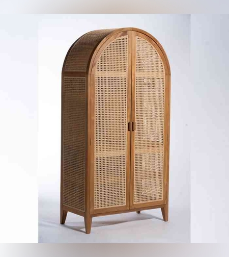 Boho ארון עץ טבעי בשילוב דלתות ראטן