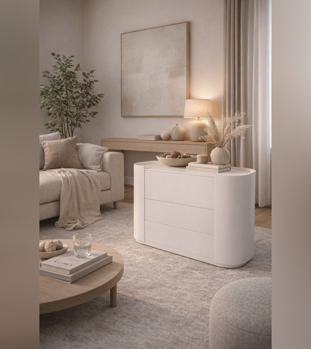 שידת אחסון מעוצבת בעיצוב מודרני עם פינות מעוגלו