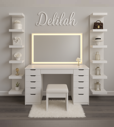 שידת איפור יוקרתית עם מראה מוארת- דגם טום (הזמנה מוקדמת)